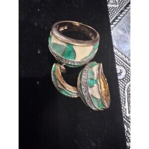 925 Green Enamel Jewelry Set